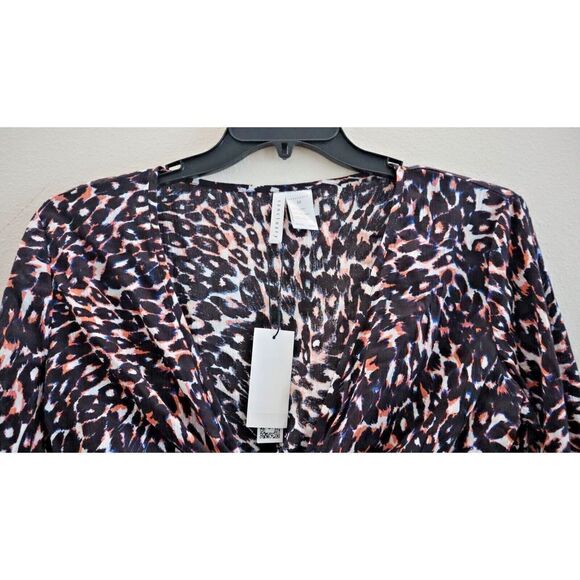 Sanctuary Women's Sz Medium Multi Leopard Print Knot Tie Front L/S Crop Top $75 - Picture 3 of 10